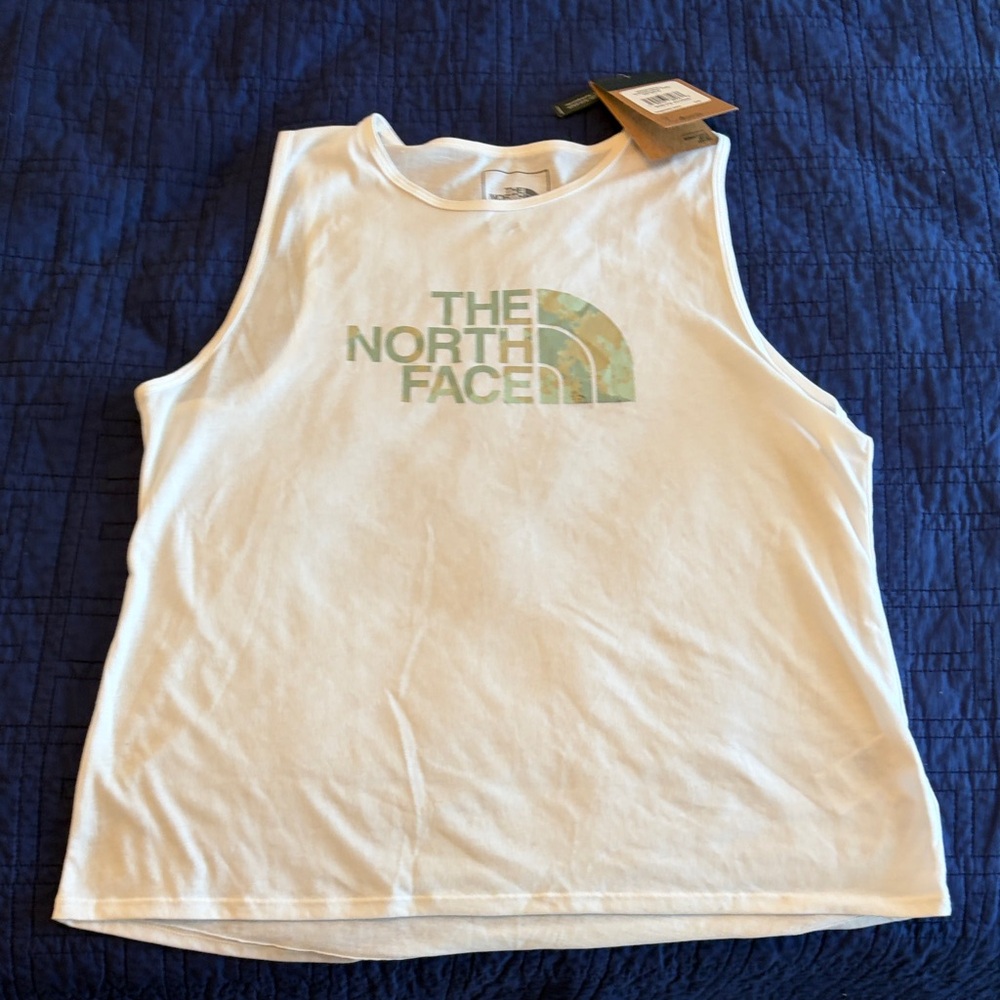 The North Face womens White Tank Top with Green Logo